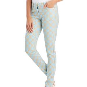 J. McLaughlin Lexi Light Blue and Tan Bamboo Print Skinny Jeans - 4